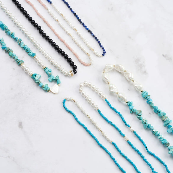 Wholesale Jewelry Necklace Imitation Pearls Natural Stone Silver Geometric Electroplating Chain