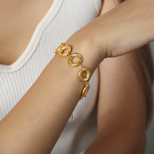 Wholesale Jewelry Niche Geometric 316L Stainless Steel Gold Plated Round Bracelet Long Earrings