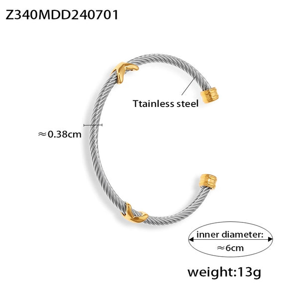Wholesale Jewelry Niche Geometric 316L Stainless Steel Open Bracelet With Electroplating And Multilayer Line Twist Design