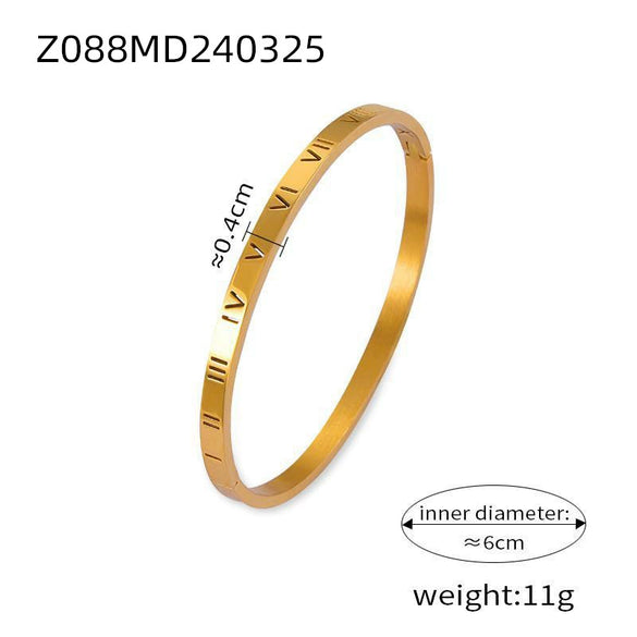 Wholesale Jewelry Niche Simple 316L Stainless Steel Goldplated Bracelet With Carving And Geometric Roman Numerals Design