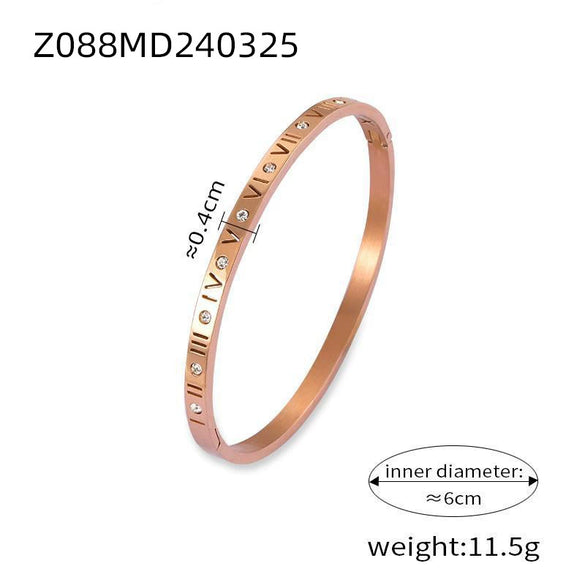 Wholesale Jewelry Niche Simple 316L Stainless Steel Goldplated Bracelet With Carving And Geometric Roman Numerals Design