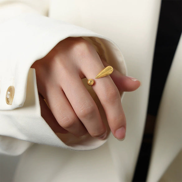 Wholesale Jewelry Niche Style Irregular Geometric 316L Stainless Steel Gold Plated Opening Ring
