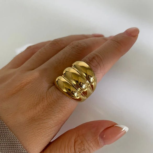 Wholesale Jewelry Nordic Style Exaggerated Color Block 316 Stainless Steel  18K Gold Plated Irregular Rings