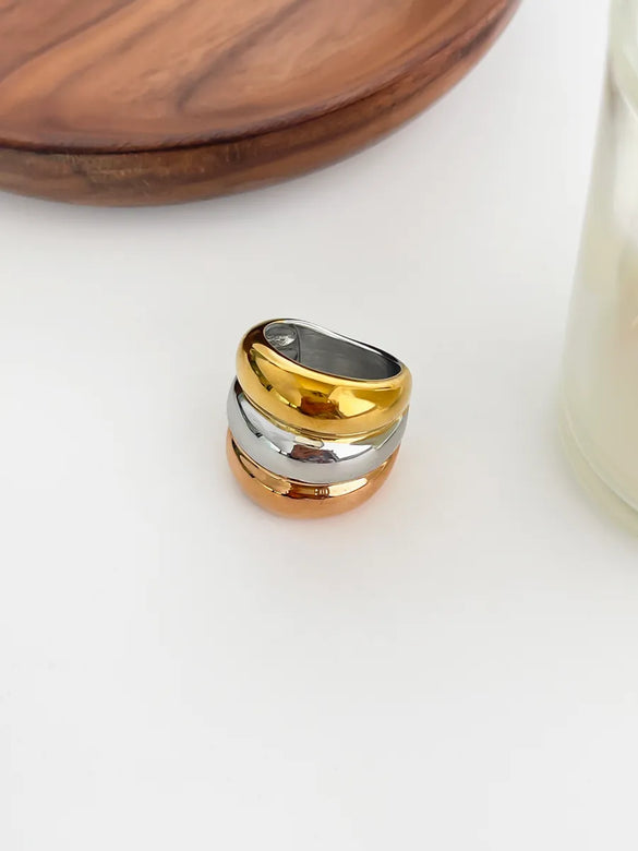 Wholesale Jewelry Nordic Style Exaggerated Color Block 316 Stainless Steel  18K Gold Plated Irregular Rings