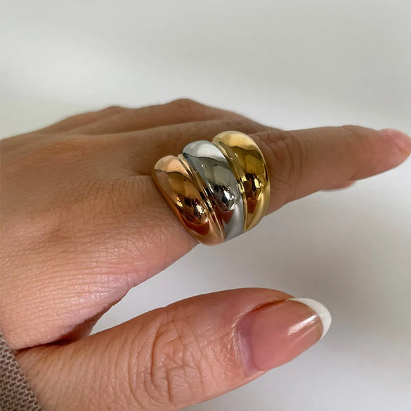 Wholesale Jewelry Nordic Style Exaggerated Color Block 316 Stainless Steel  18K Gold Plated Irregular Rings