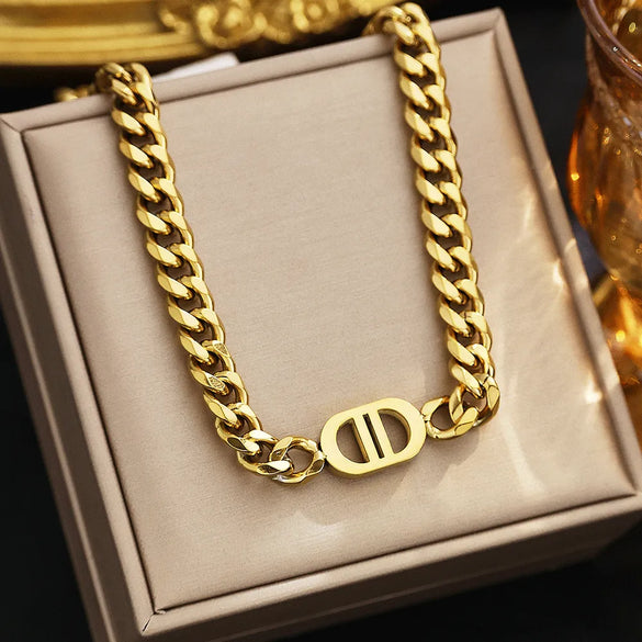 Wholesale Jewelry Nordic Style French Style Letter 304 Stainless Steel 18K Gold Plated Hollow Out Necklace