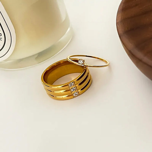 Wholesale Jewelry Nordic Style Romantic Simple Style Geometric 316L Stainless Steel  Zircon 18K Gold Plated Plating Inlay Rings