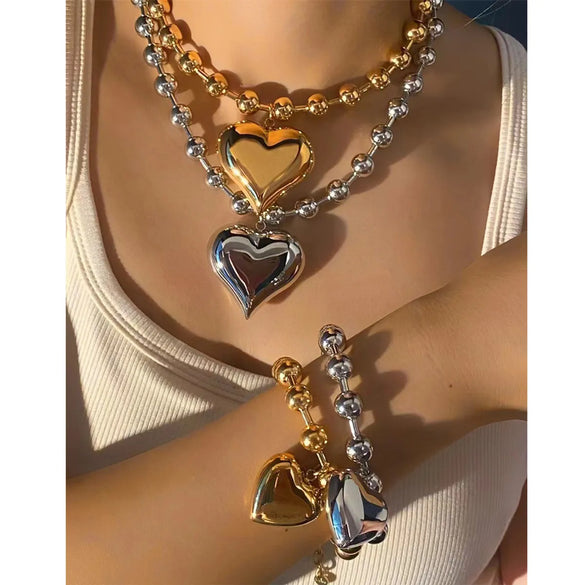 Wholesale Jewelry Nordic Style Vacation Modern Style Pentagram Round Heart Shape 304 Stainless Steel 16K Gold Plated White Gold Plated Gold Plated Plating Bracelets Necklace