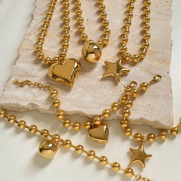 Wholesale Jewelry Nordic Style Vacation Modern Style Pentagram Round Heart Shape 304 Stainless Steel 16K Gold Plated White Gold Plated Gold Plated Plating Bracelets Necklace