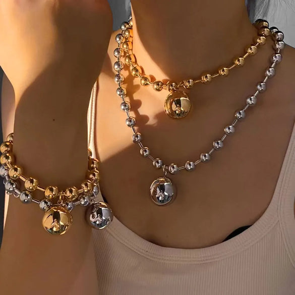 Wholesale Jewelry Nordic Style Vacation Modern Style Pentagram Round Heart Shape 304 Stainless Steel 16K Gold Plated White Gold Plated Gold Plated Plating Bracelets Necklace