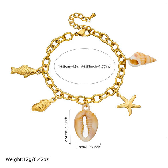 Wholesale Jewelry Ocean Series Beach Style Stainless Steel Animal Zodiac Pendant Bracelet Gold Plated