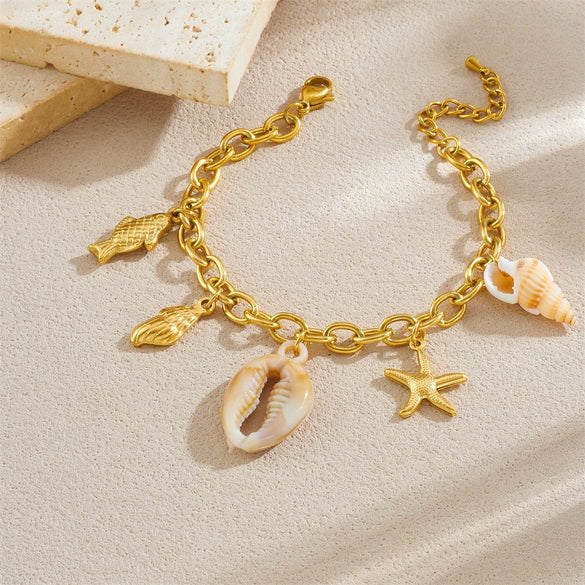 Wholesale Jewelry Ocean Series Beach Style Stainless Steel Animal Zodiac Pendant Bracelet Gold Plated
