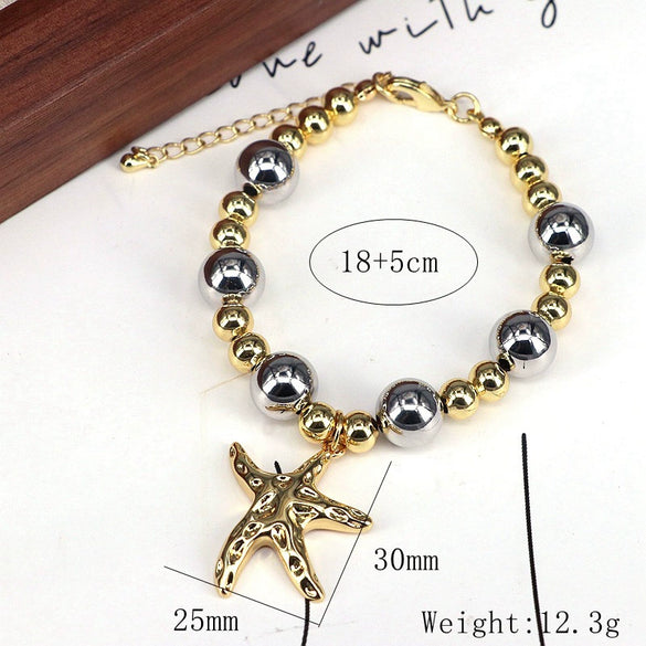 Wholesale Jewelry Ocean Series Cute Starfish Pendant Geometric Gold Plated Copper Beads Gold And Silver Gradient Bracelet