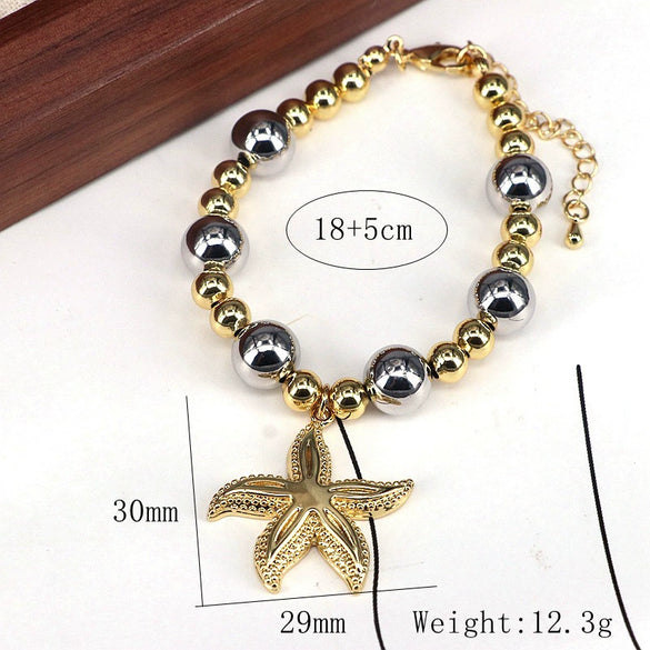 Wholesale Jewelry Ocean Series Cute Starfish Pendant Geometric Gold Plated Copper Beads Gold And Silver Gradient Bracelet