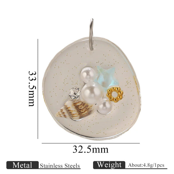 Wholesale Jewelry Ocean Series Pearl Resin Pendant Necklace With Conch Shell Design Irregular Shape Plastic Resin Electroplated
