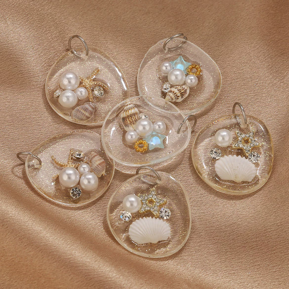 Wholesale Jewelry Ocean Series Pearl Resin Pendant Necklace With Conch Shell Design Irregular Shape Plastic Resin Electroplated