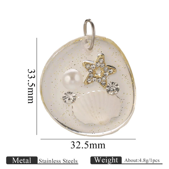 Wholesale Jewelry Ocean Series Pearl Resin Pendant Necklace With Conch Shell Design Irregular Shape Plastic Resin Electroplated