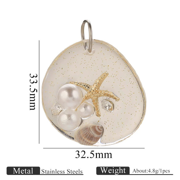 Wholesale Jewelry Ocean Series Pearl Resin Pendant Necklace With Conch Shell Design Irregular Shape Plastic Resin Electroplated