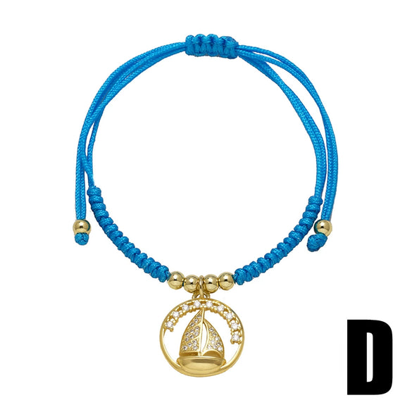 Wholesale Jewelry Ocean Series Starfish Sailboat Fish Pendant Handwoven Copper Electroplated Unisex Bracelet