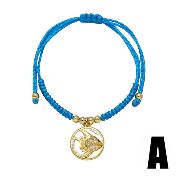 Wholesale Jewelry Ocean Series Starfish Sailboat Fish Pendant Handwoven Copper Electroplated Unisex Bracelet