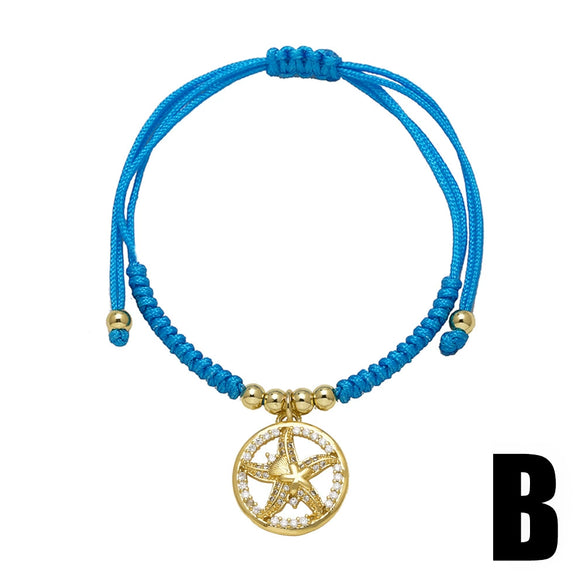 Wholesale Jewelry Ocean Series Starfish Sailboat Fish Pendant Handwoven Copper Electroplated Unisex Bracelet