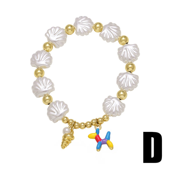 Wholesale Jewelry Ocean Series Starfish Shell Love Pendant Copper Gold Plated Geometric Style Bracelet