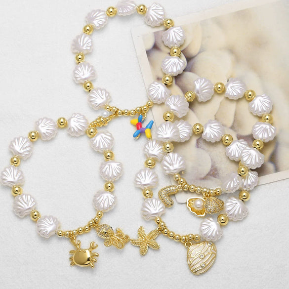 Wholesale Jewelry Ocean Series Starfish Shell Love Pendant Copper Gold Plated Geometric Style Bracelet
