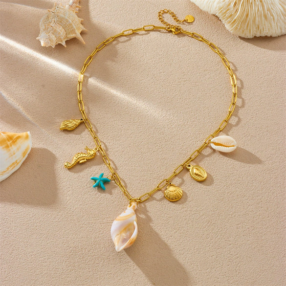 Wholesale Jewelry Ocean Style Animal Zodiac Goldplated Stainless Steel Pendant Necklace