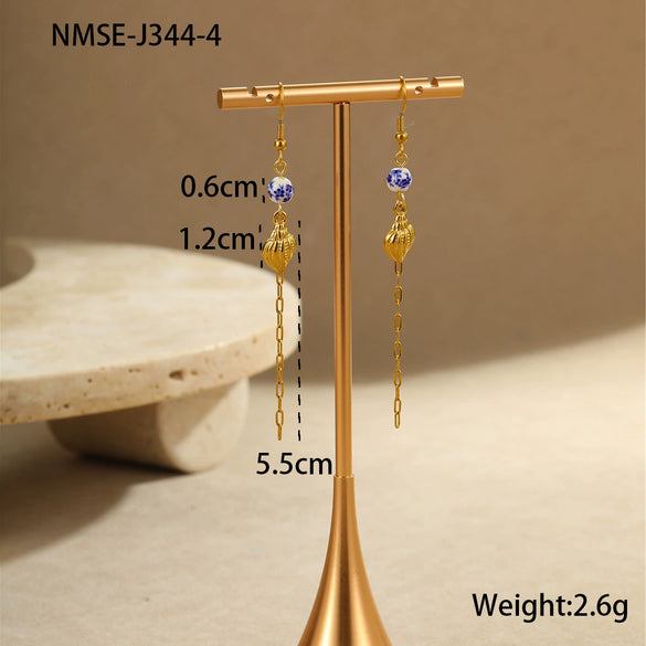 Wholesale Jewelry Ocean Style Ceramic Starfish Shell Stainless Steel Earrings Electroplating Design