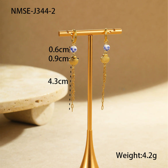 Wholesale Jewelry Ocean Style Ceramic Starfish Shell Stainless Steel Earrings Electroplating Design