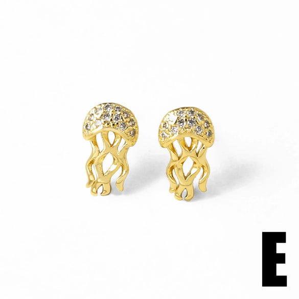 Wholesale Jewelry Ocean Style Copper Goldplated Geometric Starfish Octopus Earrings