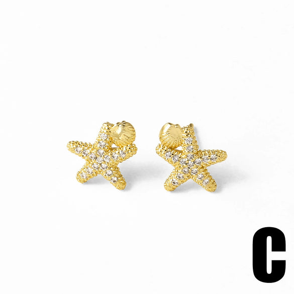 Wholesale Jewelry Ocean Style Copper Goldplated Geometric Starfish Octopus Earrings