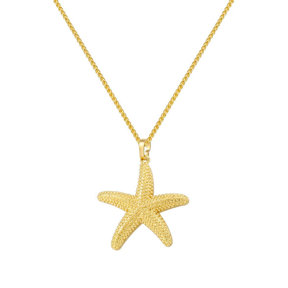 Wholesale Jewelry Ocean Style Copper Goldplated Starfish Pendant Necklace