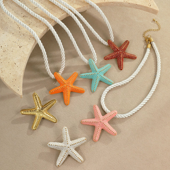Wholesale Jewelry Ocean Style Exaggerated Colorful Starfish Stainless Steel 18K Electroplated Geometric Necklace