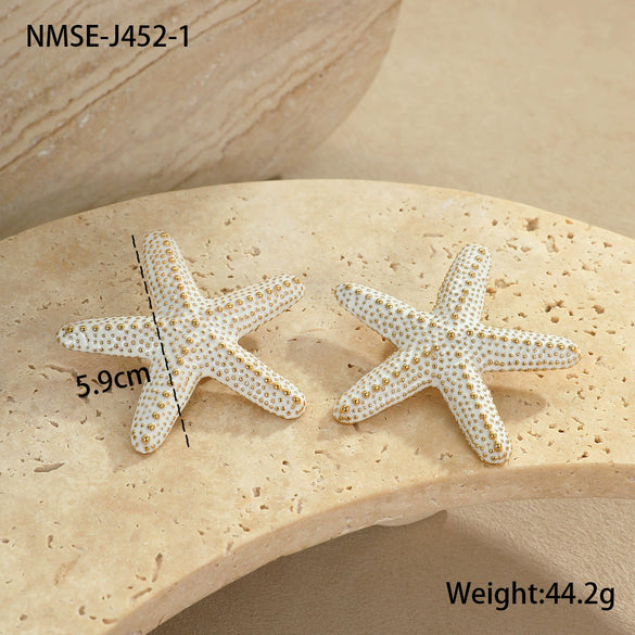 Wholesale Jewelry Ocean Style Exaggerated Colorful Starfish Stainless Steel 18K Electroplated Geometric Necklace