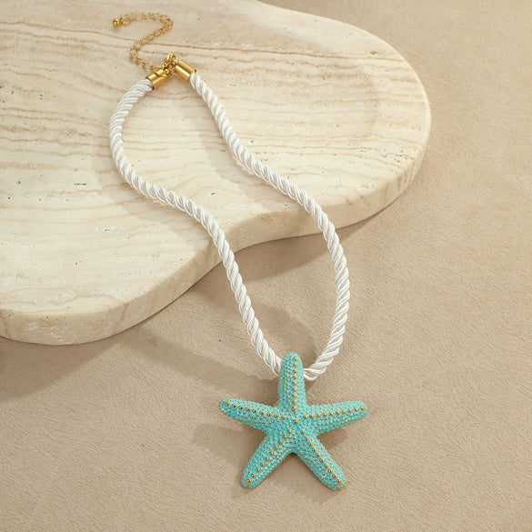 Wholesale Jewelry Ocean Style Exaggerated Colorful Starfish Stainless Steel 18K Electroplated Geometric Necklace