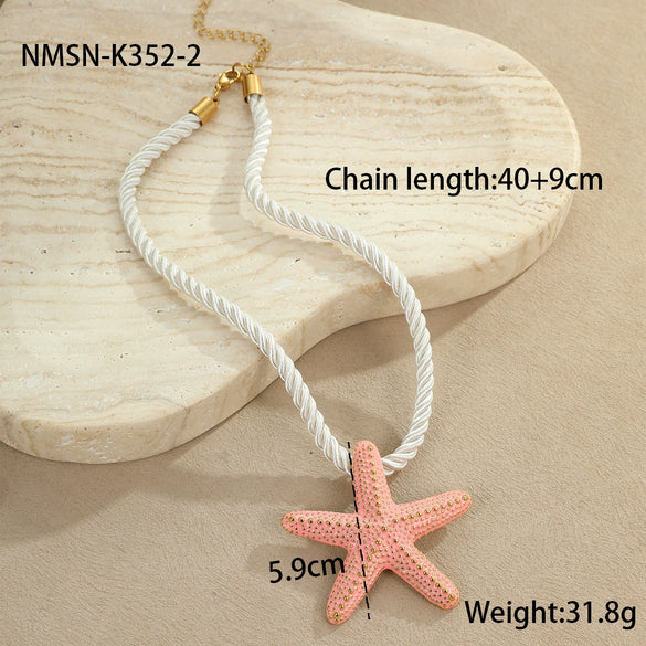 Wholesale Jewelry Ocean Style Exaggerated Colorful Starfish Stainless Steel 18K Electroplated Geometric Necklace