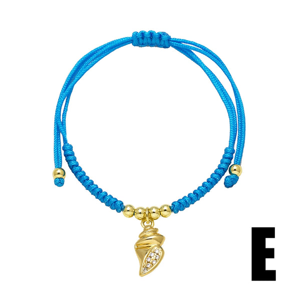 Wholesale Jewelry Ocean Style Starfish Small Fish Pendant Copper Braided Bracelet Electroplated