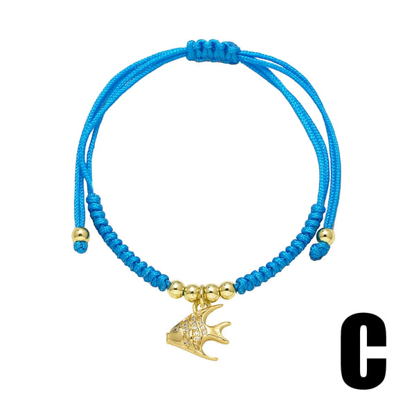 Wholesale Jewelry Ocean Style Starfish Small Fish Pendant Copper Braided Bracelet Electroplated