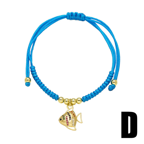 Wholesale Jewelry Ocean Style Starfish Small Fish Pendant Copper Braided Bracelet Electroplated