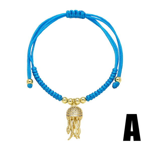 Wholesale Jewelry Ocean Style Starfish Small Fish Pendant Copper Braided Bracelet Electroplated