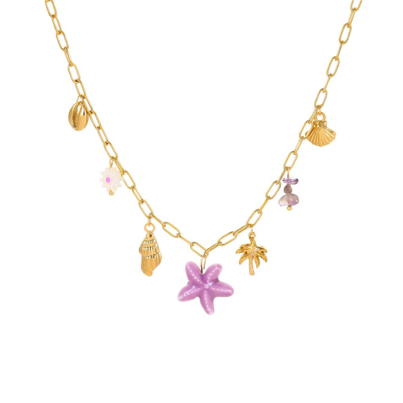 Wholesale Jewelry Ocean Wind Shell Starfish Titanium Steel Stainless Steel 18K Gold Plated Geometric Necklace Bracelet For Women
