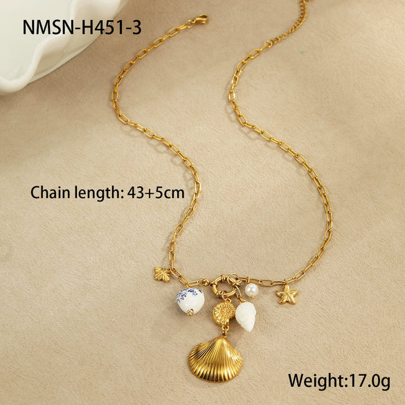 Wholesale Jewelry Ocean Wind Shell Starfish Titanium Steel Stainless Steel 18K Gold Plated Geometric Necklace Bracelet For Women