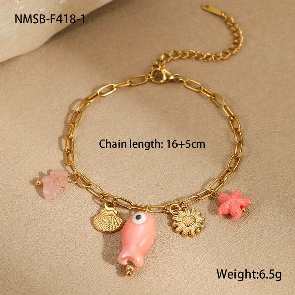 Wholesale Jewelry Ocean Wind Shell Starfish Titanium Steel Stainless Steel 18K Gold Plated Geometric Necklace Bracelet For Women