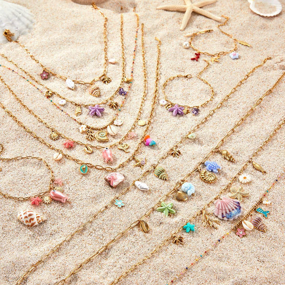 Wholesale Jewelry Ocean Wind Shell Starfish Titanium Steel Stainless Steel 18K Gold Plated Geometric Necklace Bracelet For Women
