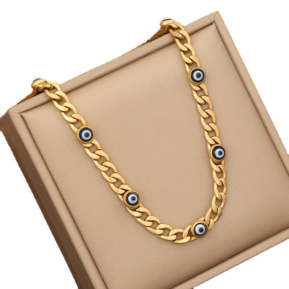 Wholesale Jewelry Oil Dripping Stainless Steel Eye Necklace And Clavicle Chain Set For Women With Personalized Style