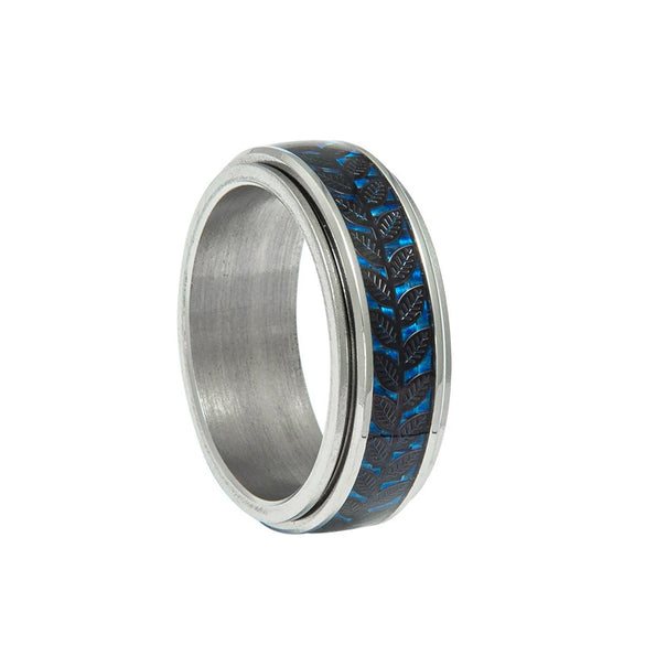 Wholesale Jewelry Olive Leaf Shape Titanium Steel Rotatable Ring With Dripping Oil Treatment And Flower Pattern