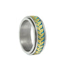 Wholesale Jewelry Olive Leaf Shape Titanium Steel Rotatable Ring With Dripping Oil Treatment And Flower Pattern