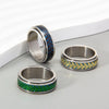 Wholesale Jewelry Olive Leaf Shape Titanium Steel Rotatable Ring With Dripping Oil Treatment And Flower Pattern