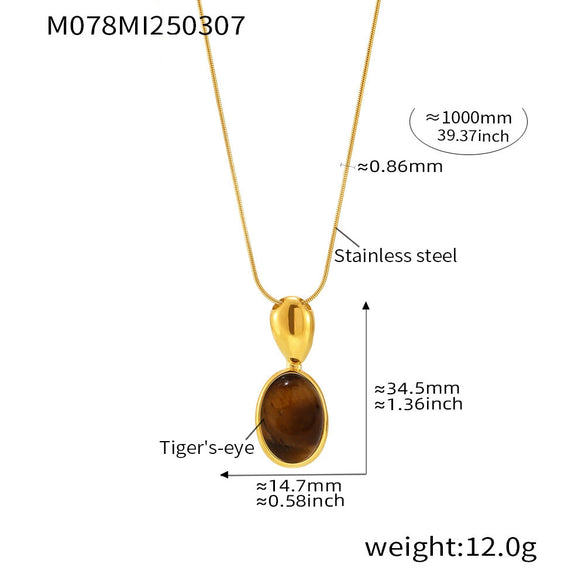 Wholesale Jewelry Oval Tiger's Eye Stone 316L Stainless Steel 316L Stainless Steel Pvd Plated Electroplated Geometric Light Luxury Long Necklace
